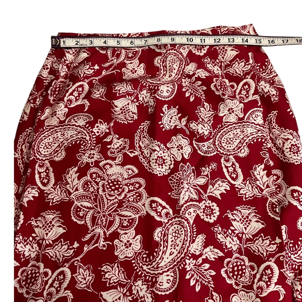 Talbots Vintage Paisley Wrap Maxi Skirt Womens 10 Red White Floral Made in USA - Picture 6 of 7